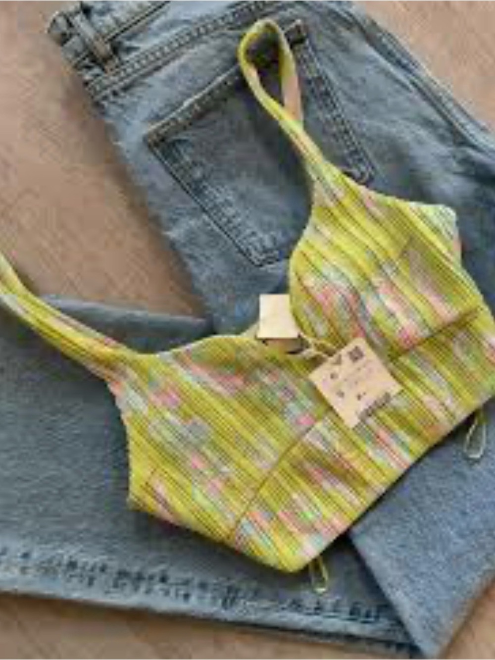 Zara Lime Ribbed Crop Top with Pink and Blue Floral